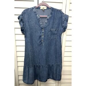 Thread & Supply Chambray Denim Tencel Acid Wash Shift Dress Women's Size Large